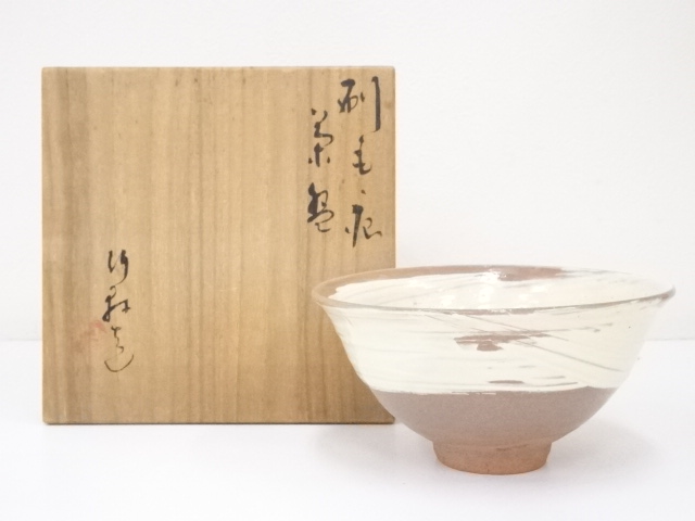 JAPANESE TEA CEREMONY / CHAWAN(TEA BOWL) / KYO WARE / BRUSH MARKS / BY CHIKKEN MIURA